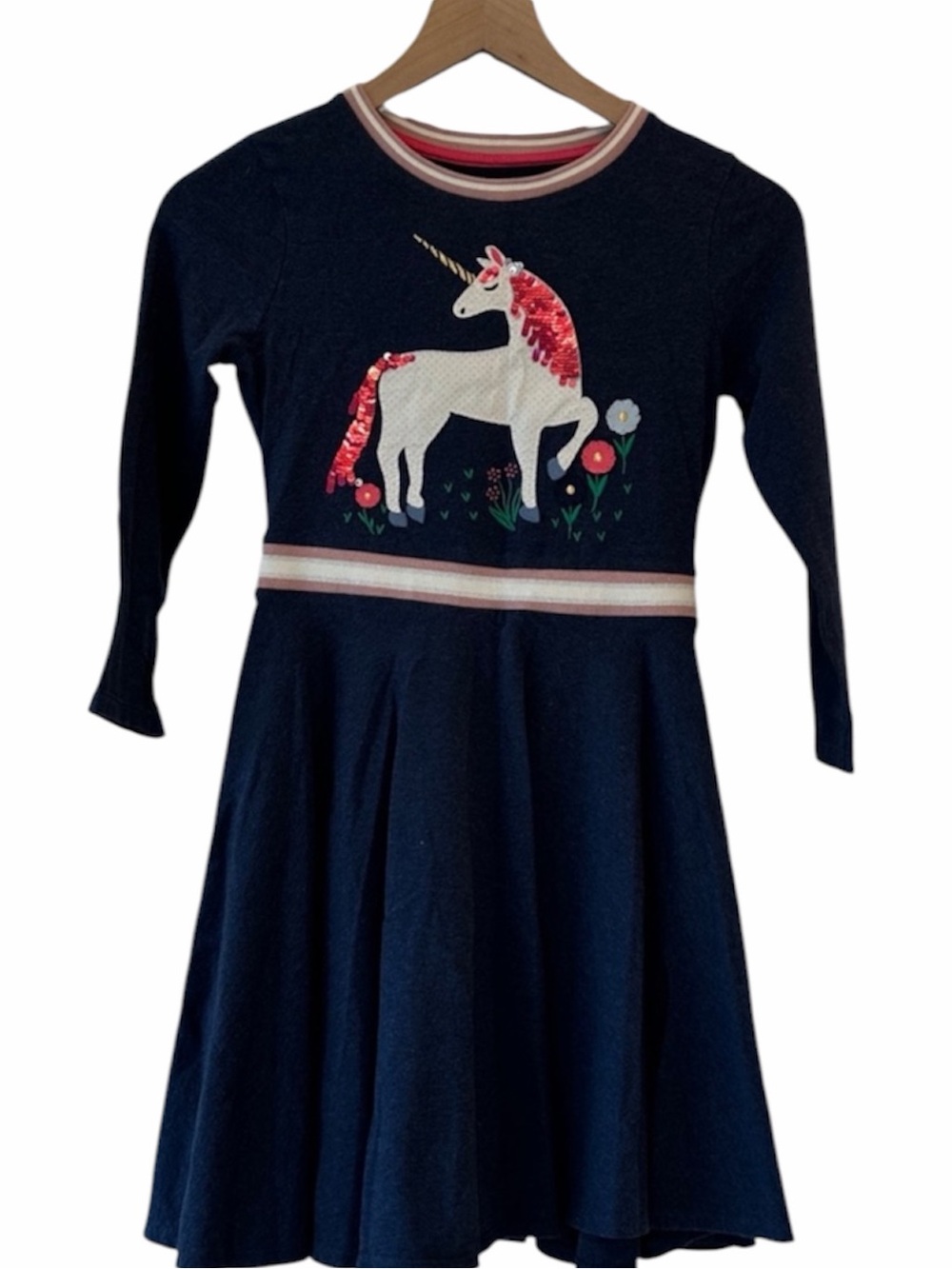 Mini Boden flip sequin unicorn skater dress 9-10Y